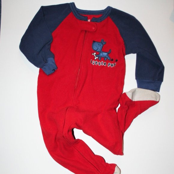 Carter's Other - 🐕18m Baby Boy Zip Footie Pajama Red Blue Puppy 🐾